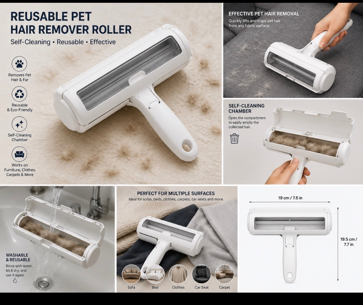 Reusable Pet Hair Remover Roller – Self-Cleaning Lint & Fur Remover