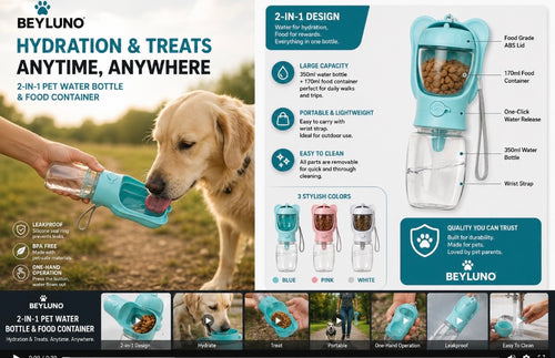 Beyluno 2-in-1 Portable Dog Water Bottle & Treat Container